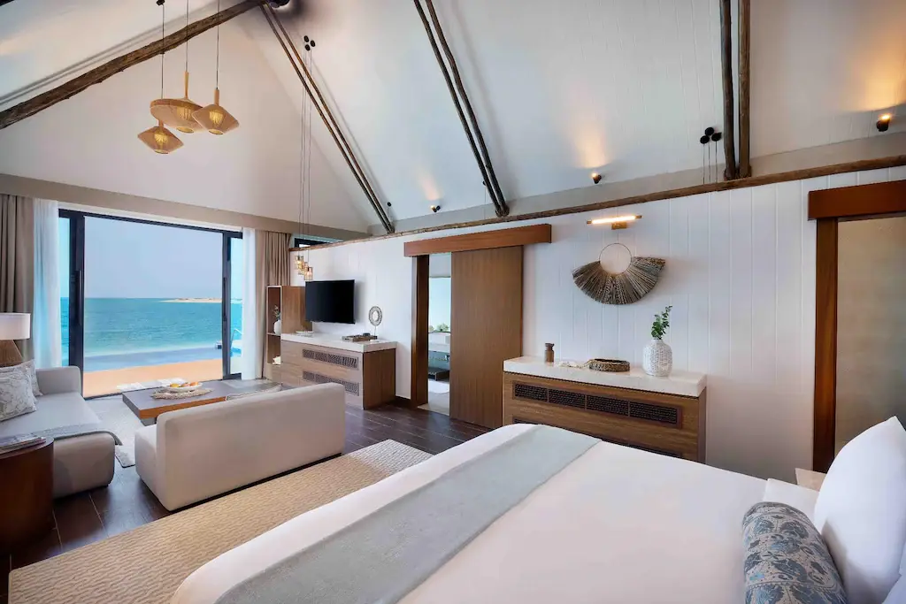 Spacious resort room with vaulted ceiling